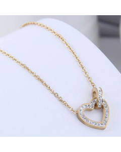 Korean Fashion Diamond Hollow Heart Necklace Titanium Steel 