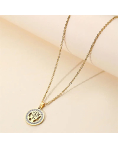 Inlaid Zircon Tree Of Life Pendant Stainless Steel Necklace