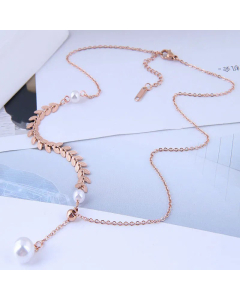 Wholesale Fashion Geometric Pearl Titanium Steel Leaf Necklace 