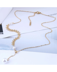 Wholesale Fashion Geometric Pearl Titanium Steel Leaf Necklace 