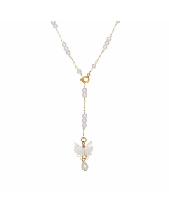 Fashion 18K Gold Butterfly Long Pearl Tassel Titanium Steel Necklace