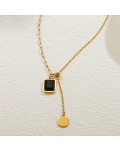 Retro Black Square Zirconium Titanium Steel Stitching Chain Necklace