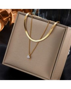 Fashion Double-Layer Titanium Steel Necklace Inlaid Zircon Necklace