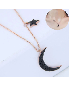 Korean Fashion Sweet Black Diamond Star Moon Titanium Steel Necklace