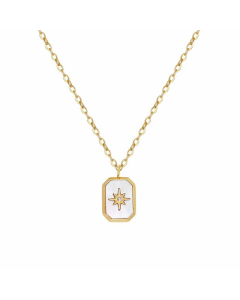 Fashion Geometric White Shell Necklace Eight-Pointed Star Titanium Steel