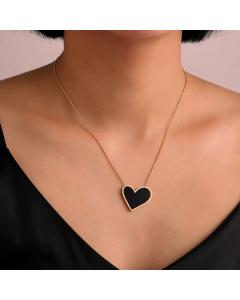 Simple Gold-Plated Snake Bone Chain Necklace Black Heart Titanium Steel 