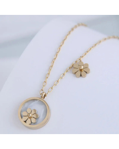 Fashion Round Daisy Necklace Titanium Steel-Gold Color-White