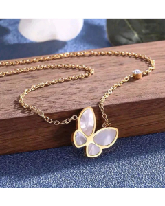 Korean Fashion Sweet Office Lady Butterfly Titanium Steel Necklace
