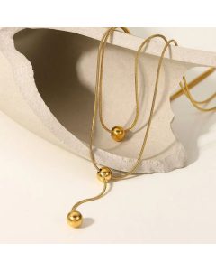 Fashion Double Layer 18K Gold Stainless Steel Necklace