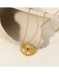 Fashion Hollow Round Eyes Pendant Titanium Steel Necklace Wholesale