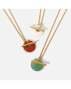 Fashion Natural Stone  Circle Pendant 18K Gold Stainless Steel OT Buckle Necklace