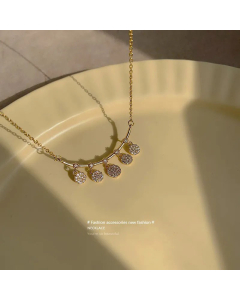 Wholesale Korean Titanium Steel Micro-Inlaid Zircon Geometric Round Pendant Round Necklace 