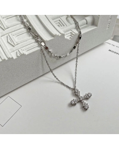 Female Trendy Hip Hop Zircon Cross Clavicle Chain Light Luxury Double Layer Necklace Wholesale