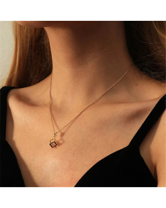 Zircon Inlaid Cube Pendant Three-Dimensional Titanium Steel Necklace