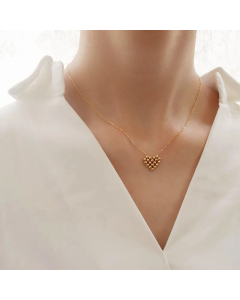 Plated 18K Real Gold Anti-Allergy Bead Cute Heart Necklace Clavicle Chain Titanium Steel 