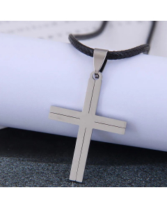 Korean Wax Rope Necklace Fashion Hip-Hop Simple Cross Stainless Steel 