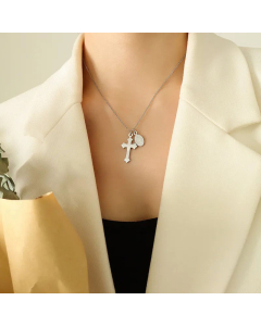Trendy Cross Godfather Oval Pendant Titanium Steel Necklace Wholesale