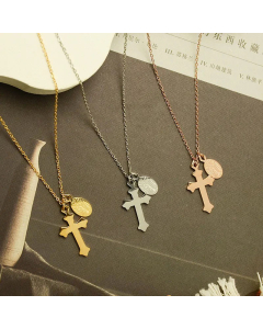 Trendy Cross Godfather Oval Pendant Titanium Steel Necklace Wholesale