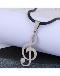 Korean Style Wax Rope Necklace Fashion Hip-Hop Concise Music Symbol Stainless Steel 