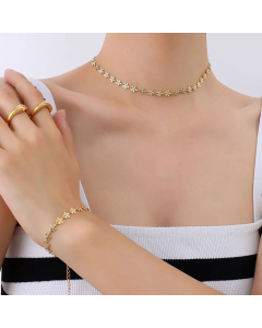 18K Gold Flower Blue Dripping Oil Necklace New Niche Light Luxury Bracelet