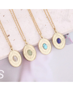 New Oval Natural Stone Necklace Fashion Geometric Stainless Steel