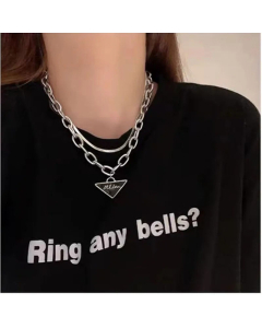 Colorza Ins Hip Hop Clavicle Chain Retro Black Triangle Letter Pendant Necklace 