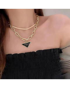 Colorza Ins Hip Hop Clavicle Chain Retro Black Triangle Letter Pendant Necklace 
