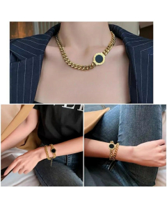 Exaggerated Roman Numerals Titanium Steel Black Round Necklace