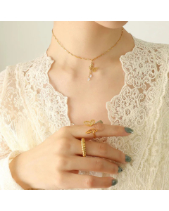Fashion Butterfly Tassel Zircon Pendant Titanium Steel Necklace