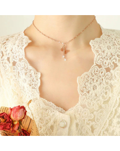 Fashion Butterfly Tassel Zircon Pendant Titanium Steel Necklace