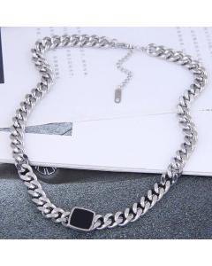Colorza Fashion Metal Temperament Four-Square Titanium Steel Necklace