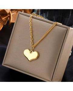 Fashion Simple 14K Titanium Steel Heart-Shaped Pendant  Necklace