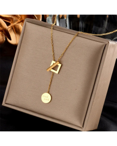 Fashion Simple Round Pendant Titanium Steel Hollow Square Necklace