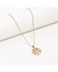 Fashion Golden Simple Tree Of Life Diamond Titanium Steel Necklace
