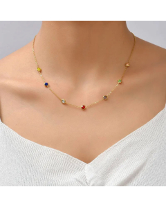 Plated 14K Gold Simple Colored Diamond Titanium Steel Necklace