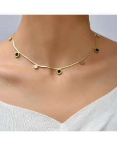 Plated 14K Gold Simple Round Roman Numerals Colorblock Necklace Titanium Steel 