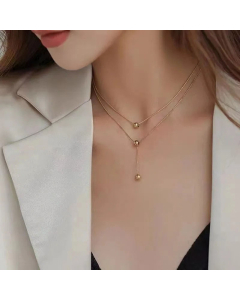 Female Creative Round Bead Heart Stainless Steel Clavicle Chain Necklace