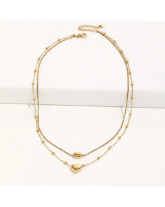 Fashion Peach Heart Pendant Double Bead Titanium Steel Necklace