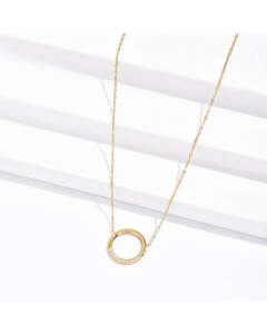 Plated 14K Gold Fashion Circle Diamond Pendent Titanium Steel Necklace