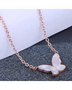 Wholesale Colorza Korean Fashio Butterfly Pendent Titanium Steel Necklace-Rose Gold Color-White