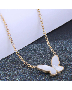 Wholesale Colorza Korean Fashio Butterfly Pendent Titanium Steel Necklace-Gold Color-White