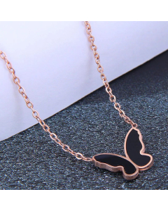 Wholesale Colorza Korean Fashio Butterfly Pendent Titanium Steel Necklace-Rose Gold Color-Black