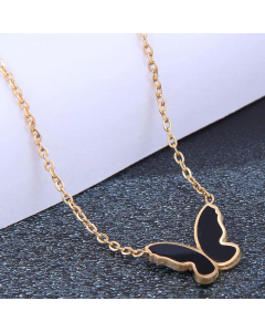 Wholesale Colorza Korean Fashio Butterfly Pendent Titanium Steel Necklace-Gold Color-Black