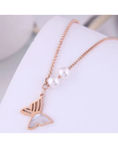 Wholesale Fashion Butterfly Pearl Titanium Steel Necklace Colorza