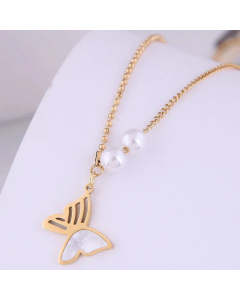 Wholesale Fashion Butterfly Pearl Titanium Steel Necklace Colorza