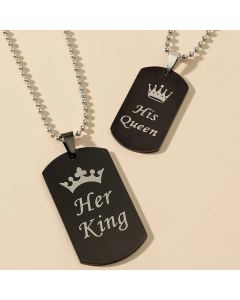Fashion Couple Chain Her King His Queen Crown Stainless Steel Necklace Set