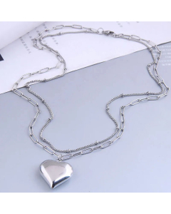 Wholesale Hip Hop Double Layer Stainless Steel Heart Necklace Colorza