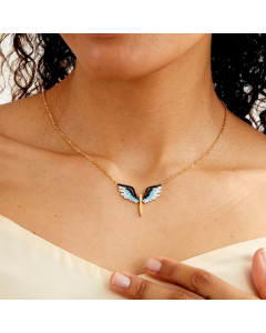 Fashion Creative Stainless Steel Color AB Mud Diamond Angel Wings Clavicle Chain Necklace
