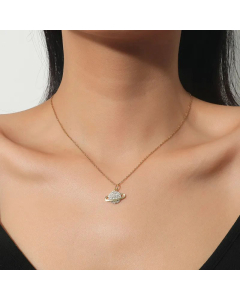 Simple Dreamy Full Diamond Planet Titanium Steel Necklace Wholesale Colorza