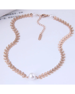 Wholesale Korean Leaf Pearl Titanium Steel Short Necklace Colorza Jewelry 
